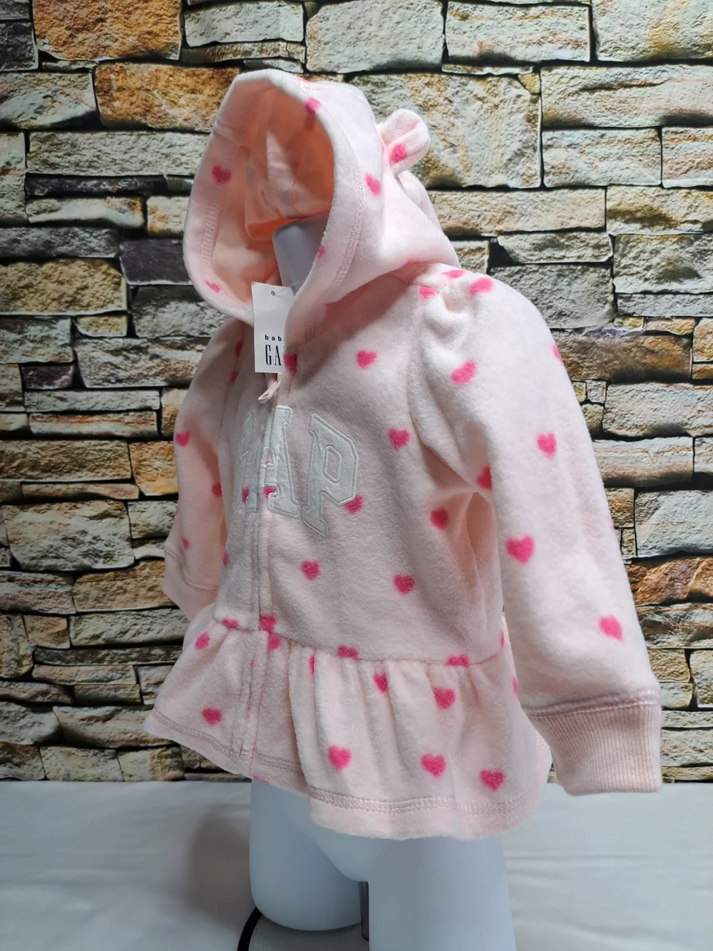 BABY GAP LOGO FLEECE Pink Hearts Hooded Peplum Zip Hoodie